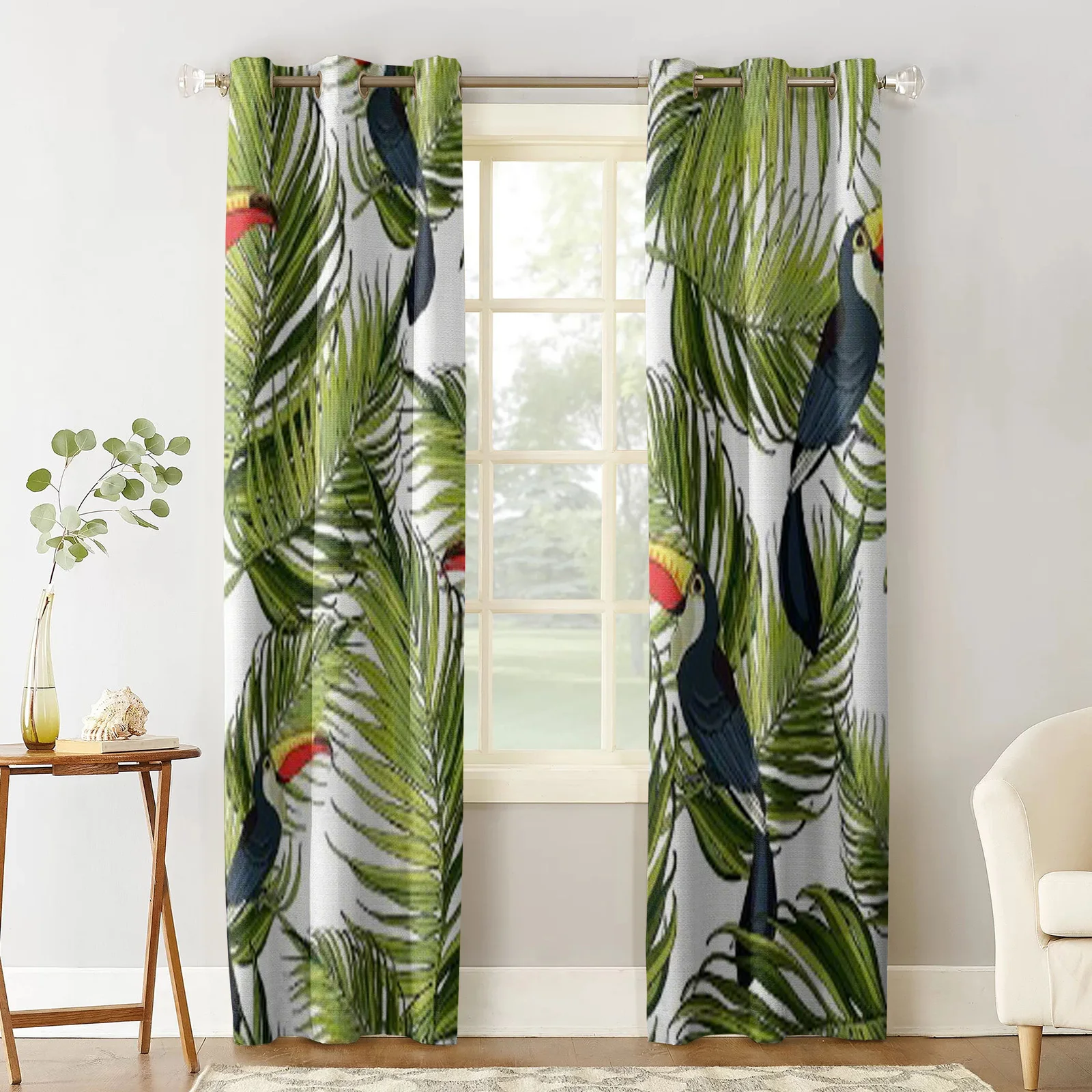 Toucan And Palm Branches Curtains For Living Room Decoration Window Blind Cloth Bedroom Kitchen Curtain For Home