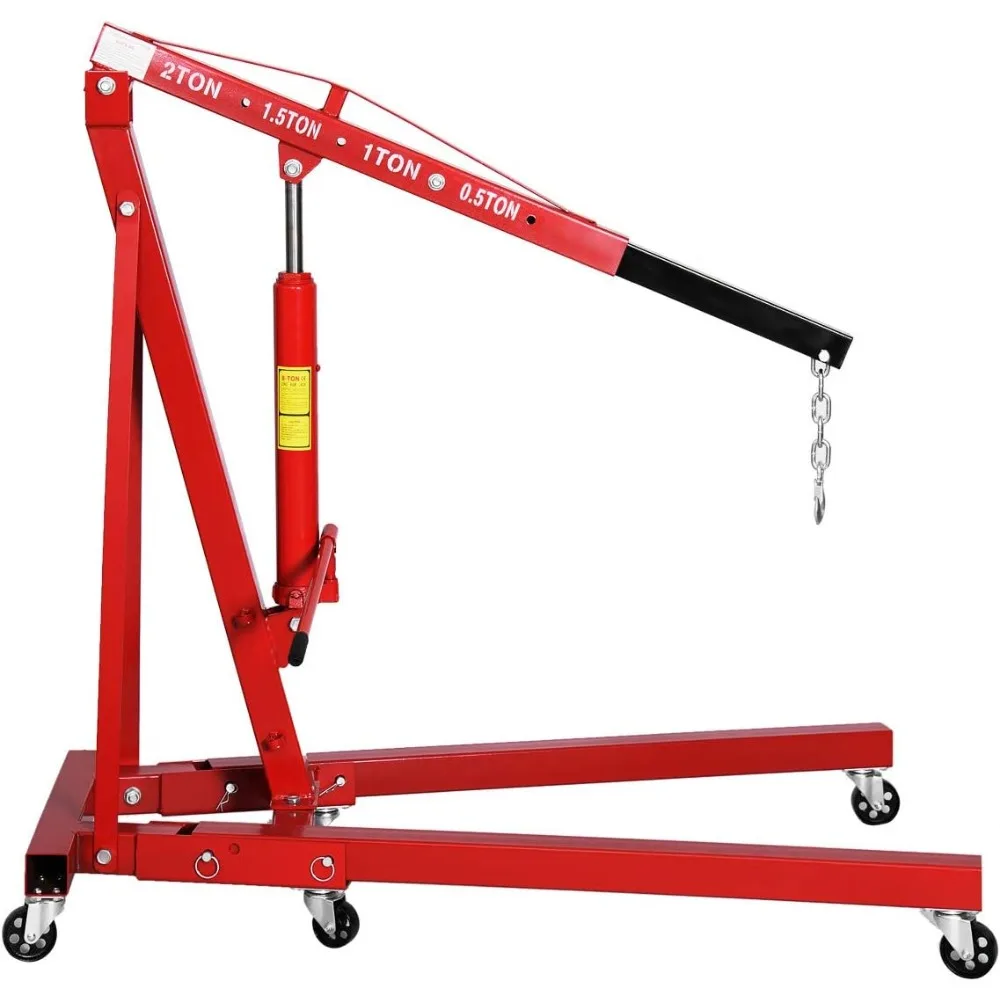 Engine Hoist, 2 Ton Folding Engine Lift with 6 Wheels, Heavy Duty Steel Hydraulic Shop Engine Crane, 4400 LBS, Lifting Cranes