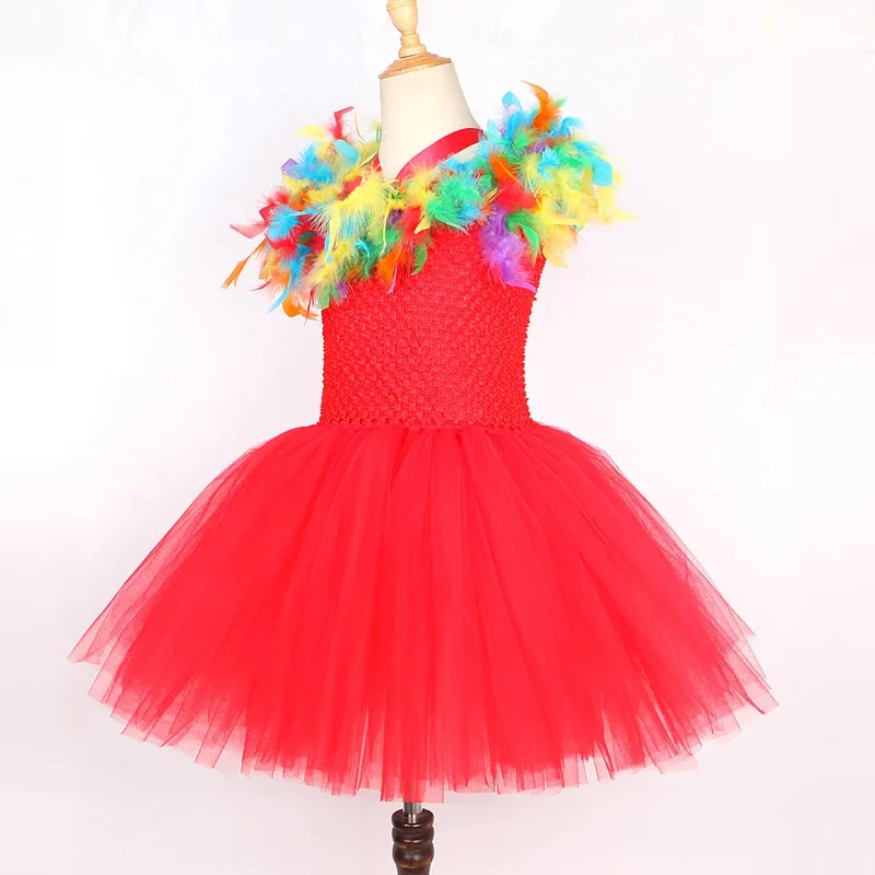 Платья с радужными перьями и попугаем для маленьких девочек, костюмы на Хэллоуин с птицами для детей, наряды для дня рождения для малышей, нарядное платье-пачка