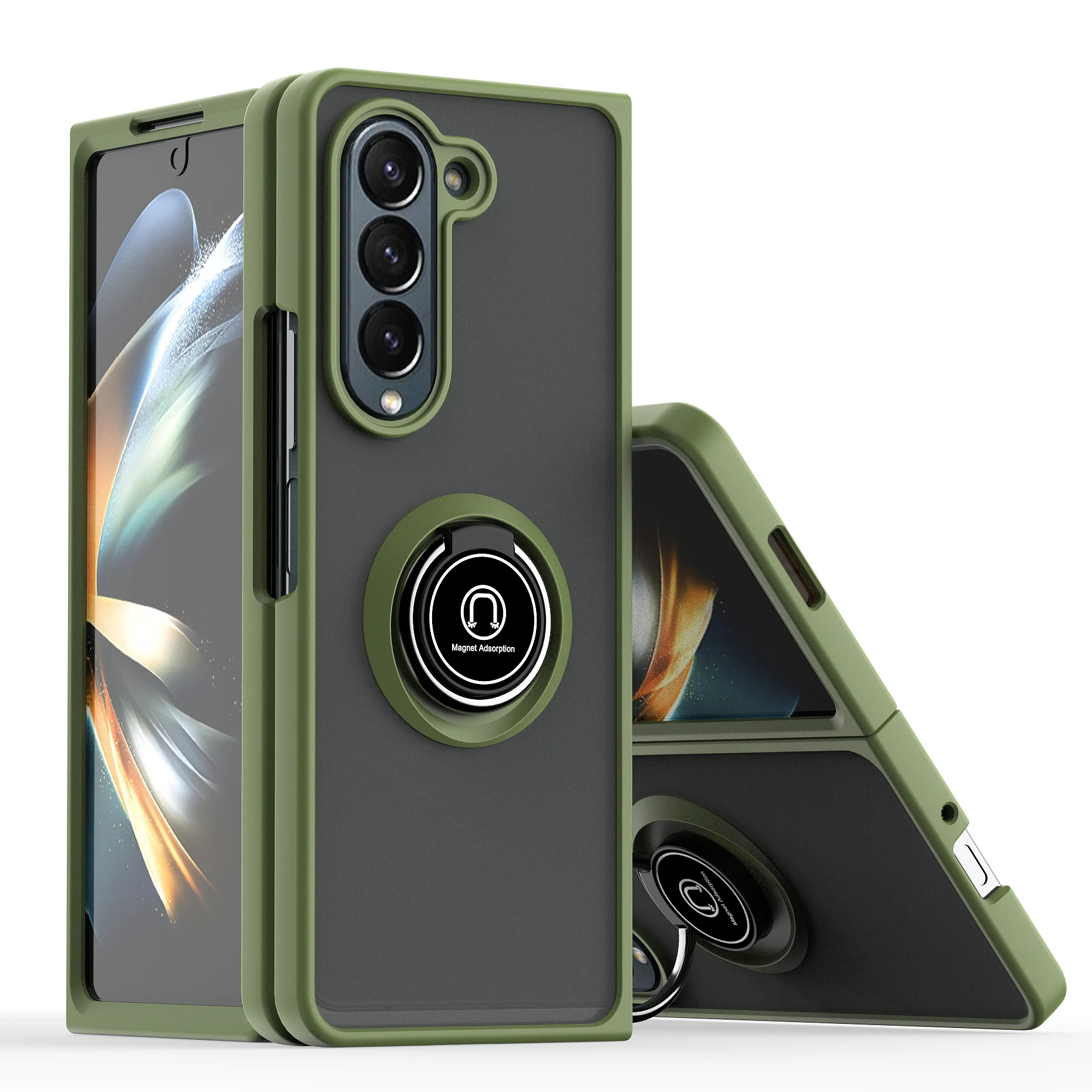 Soft Case for Samsung Galaxy Z Fold 5 Magnetic Car Finger Ring Holder Case Cover for Samsung Galaxy Z Fold 4/Galaxy Z Flod 3