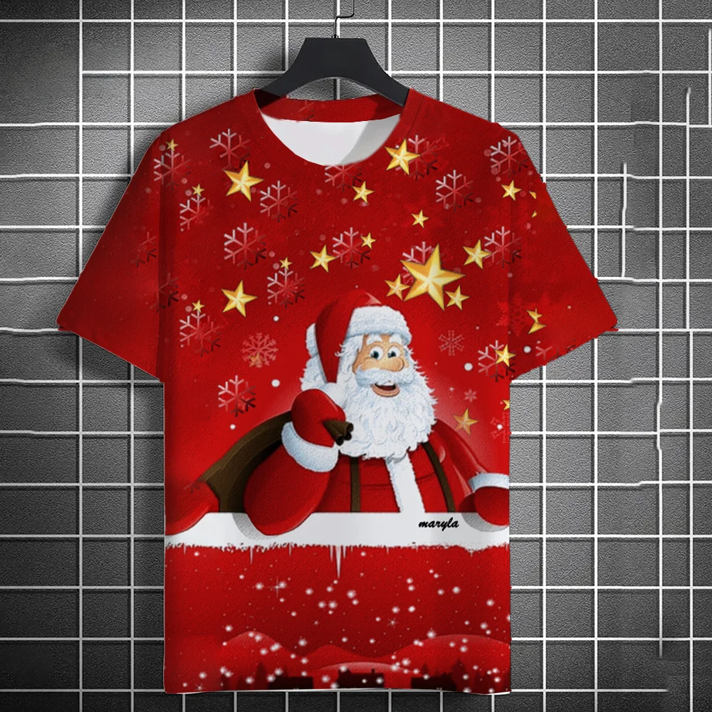 

Men's T-Shirt 3D Santa Claus Printed Short Sleeve Christmas T-Shirt Trendy O-Neck Loose Tee Christmas Men's Casual Clothing Tops