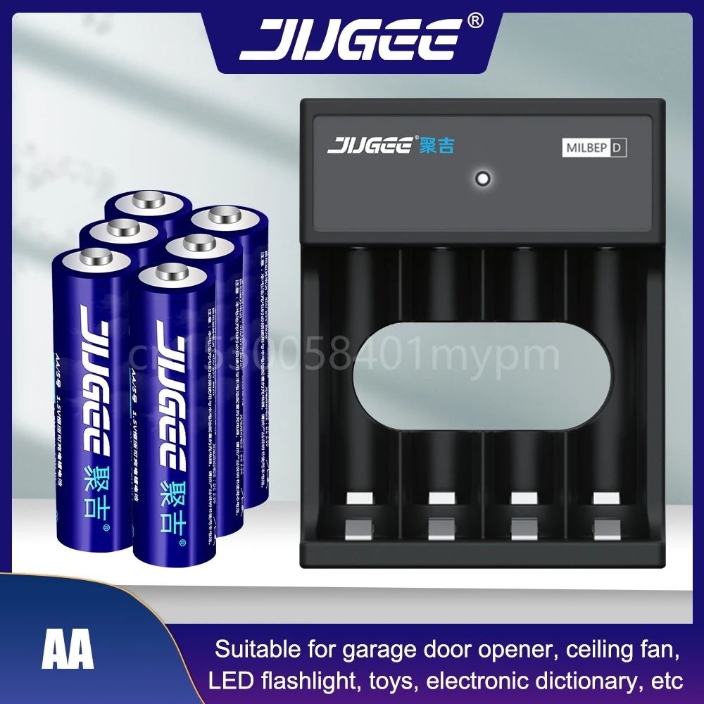 JUGEE 1.5v 3000mWh AA Rechargeable Li-polymer Li-ion Polymer Lithium Battery for Remote Control, Smart Mouse  + USB Charger