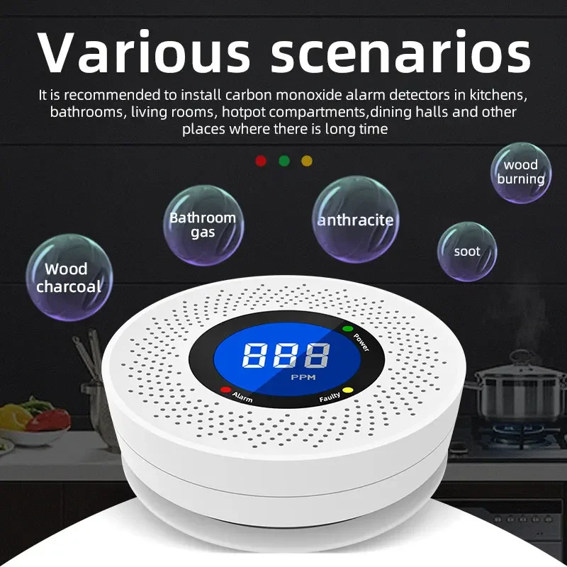 New Carbon Monoxide Standalone Detector CO Alarm With Screen Display Battery Powered CE Certified For Home Kitchen Office Use