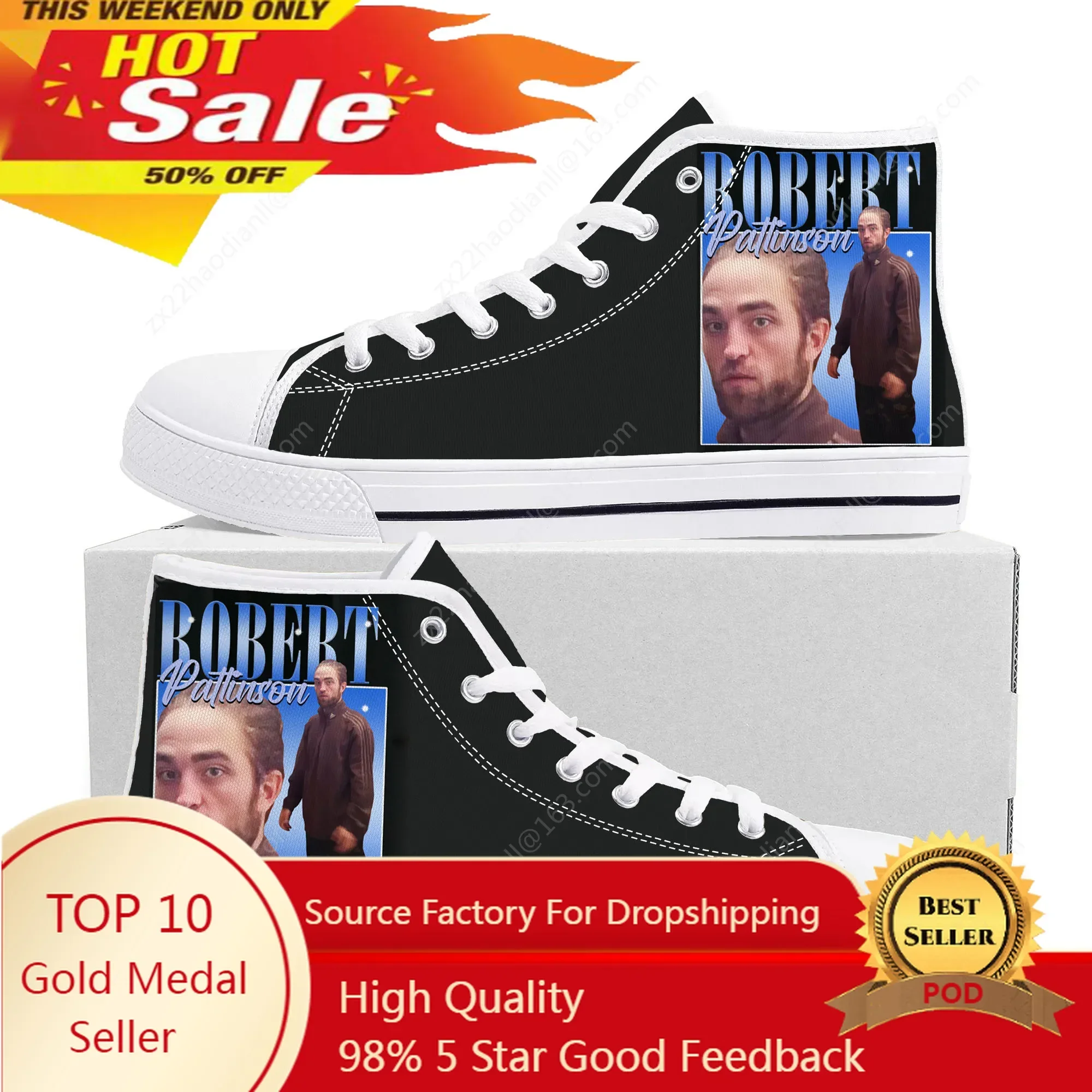 Hot Robert Pattinson Standing Meme High Top Sneakers High Quality Mens Womens Teenager Canvas Sneaker Casual Shoes Custom Shoe