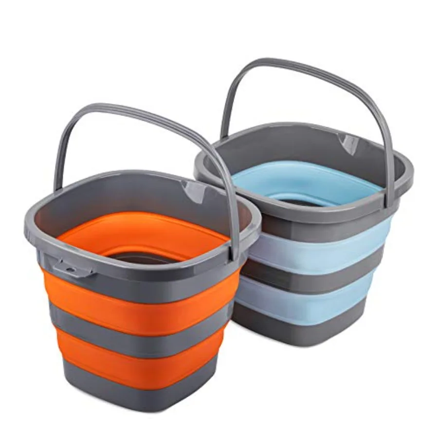 

2 Pack Collapsible Plastic Bucket with 2.6 Gallon 10L Each Foldable Rectangular Tub for House Cleaning Space Saving Outdoor Wat