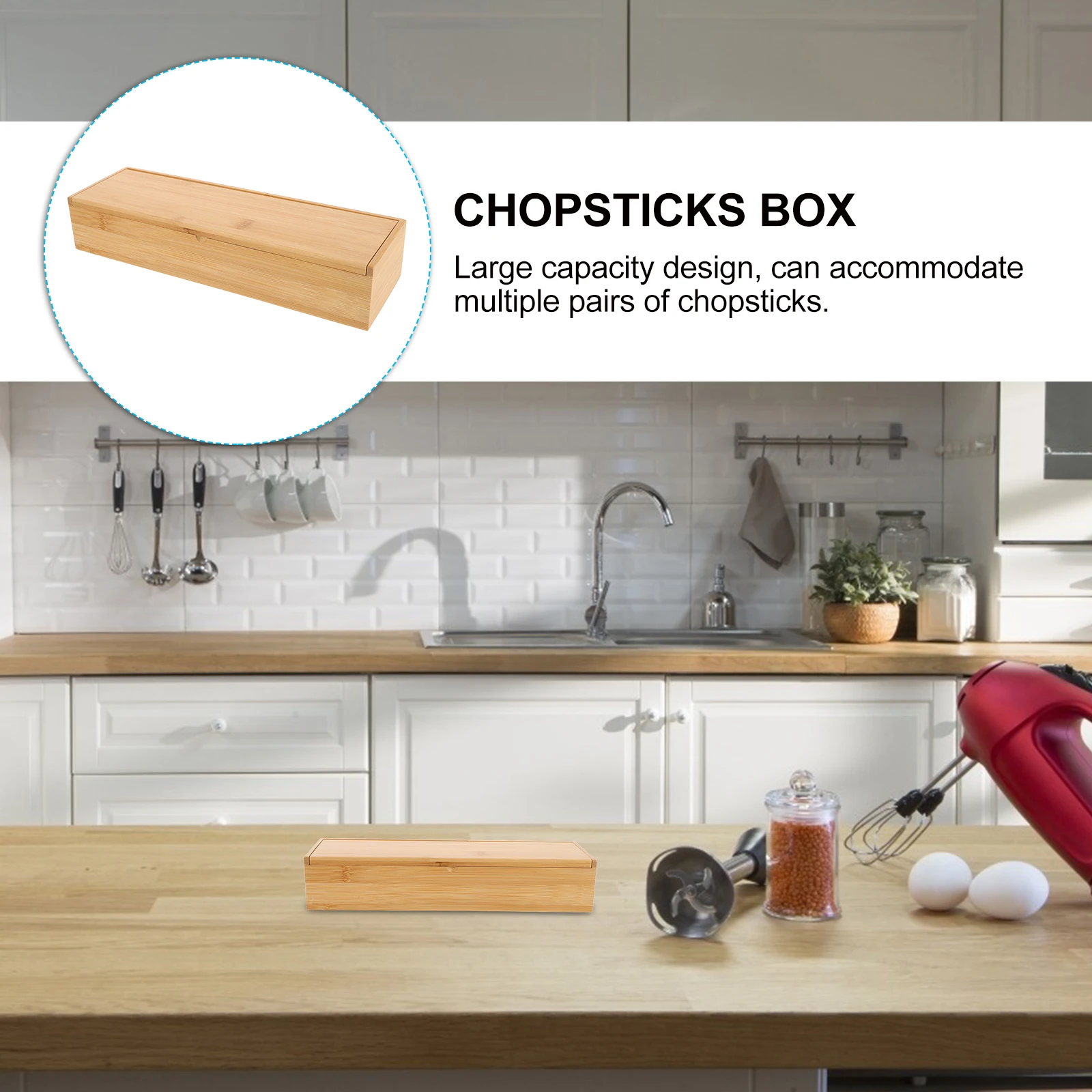 

Bamboo Chopstick Box Storage Container Rectangular Kitchen Utensil Holder Silverware Organizer Countertop Drawer Organizer Spoon