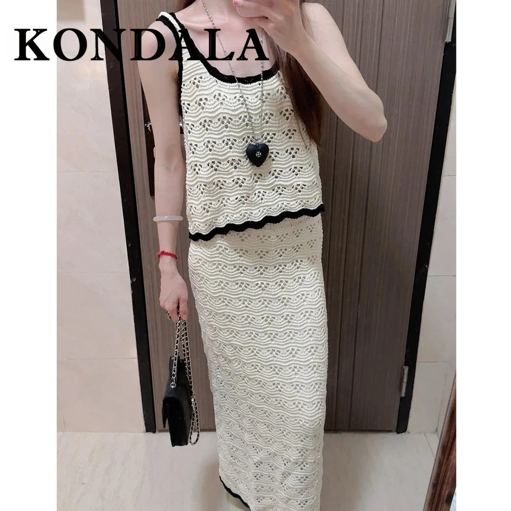

KONDALA шикарный элегантный женский вязаный костюм с круглым вырезом, тонкий жилет без рукавов + длинная юбка-футляр, модный летний повседневный праздничный комплект 202S