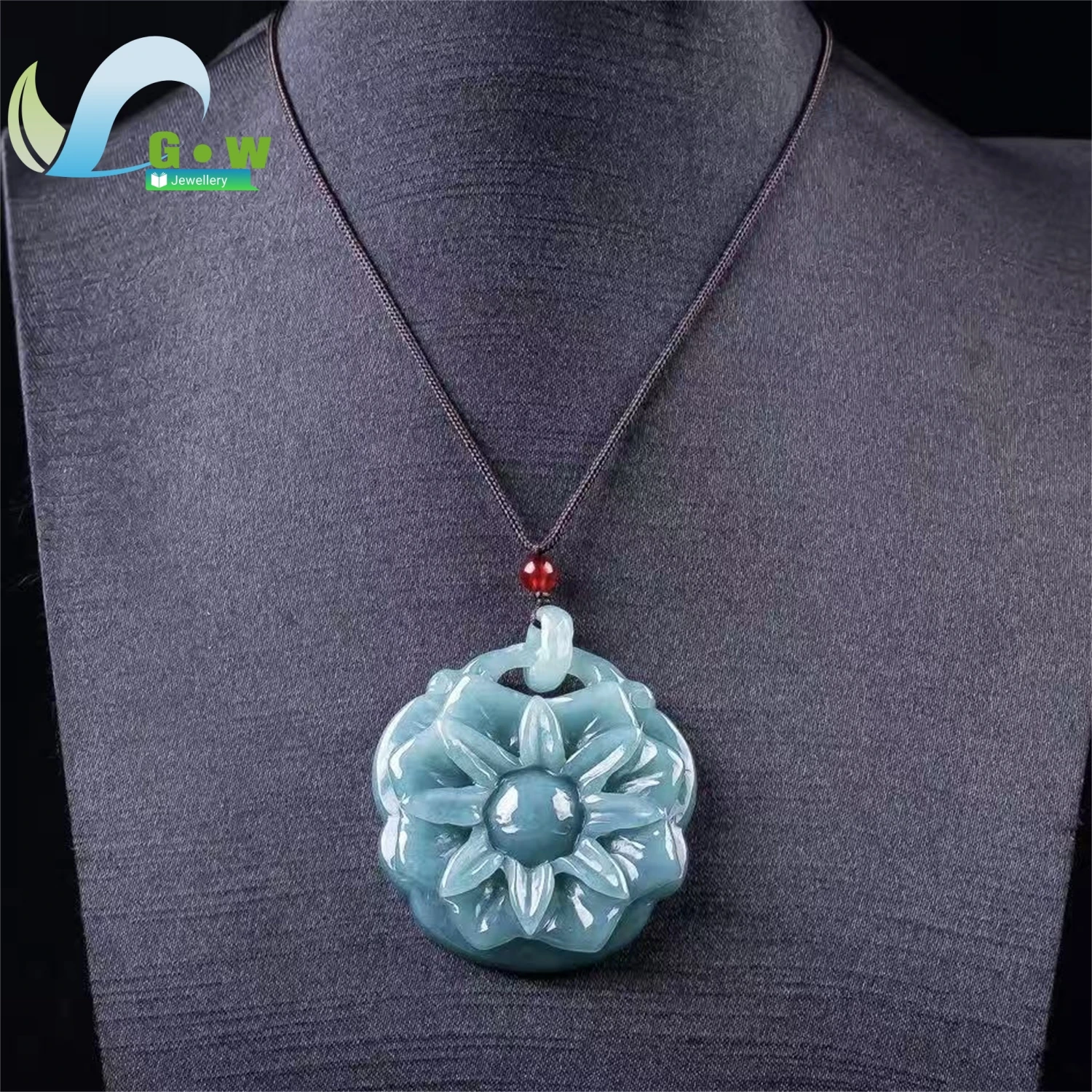 Natural High Ice Blue Jadeite Spinning Sunflower Pendant Unisex Fine Jewelry Gift Lucky Rotating Protector Smooth Charm Stone