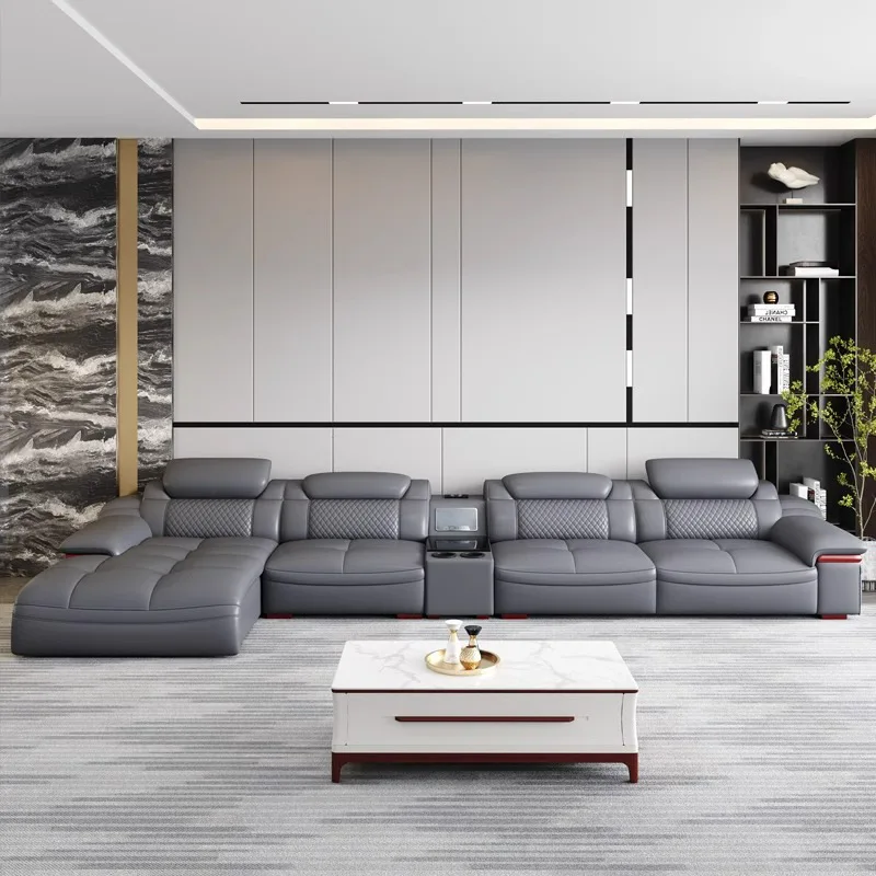 Modern Minimalist Genuine  Leather Sofa Latex-Filled Craft Wood Frame for Small Large Living Rooms Apartments