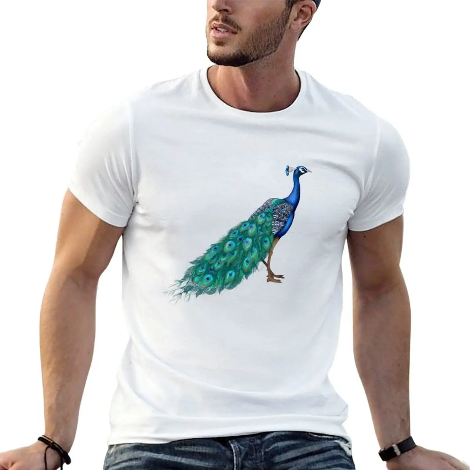 

Peacock T-Shirt men t shirt cotton 100% t shirts for man pack white T-Shirt