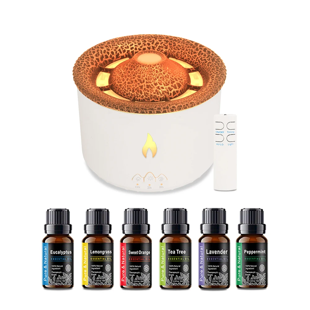 

Volcano Aroma Diffuser & Humidifier 2-in-1 Dual Mist Modes, Remote Control & 6 Premium Essential Oils - Auto Shut-Off for Home/