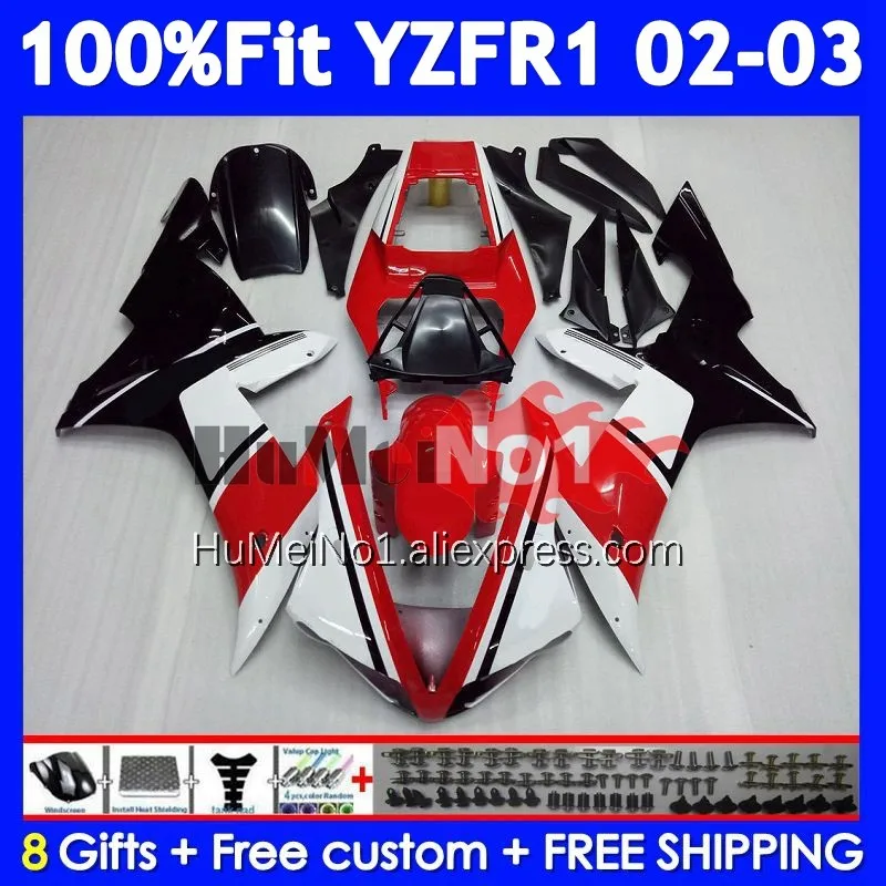 Body For YAMAHA YZF 1000 CC R1 R 1 YZF-R1 YZFR1 White red 02 03 365No.6 YZF1000 1000CC YZF-1000 2002 2003 Injection Fairing