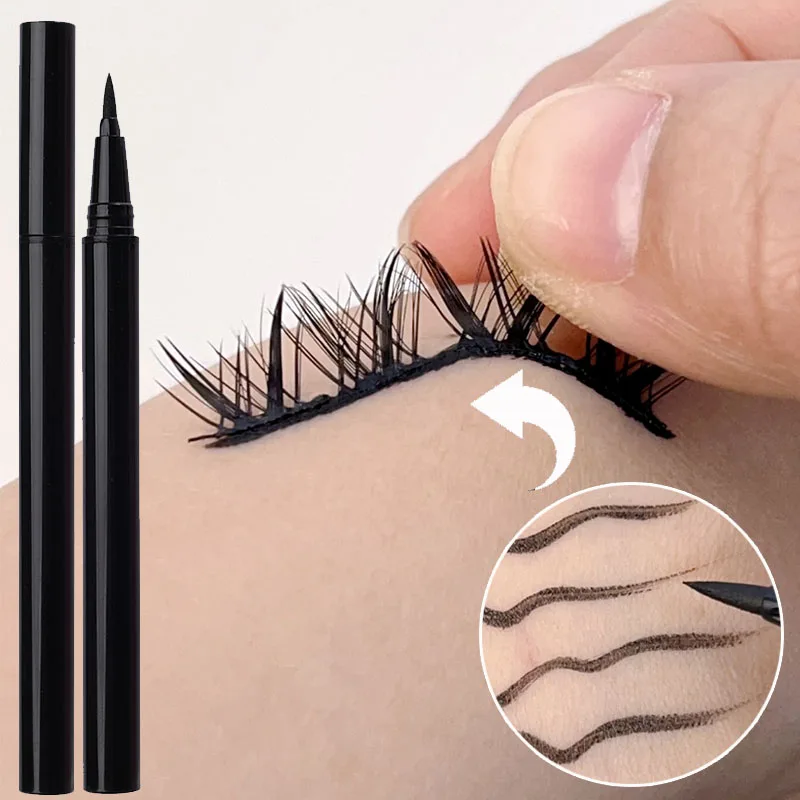 Self Adhesive Black Lashes Eyeliner Pen 2 in 1 Quick Drying Lasting No Glue Non Blooming Clear Eyelash Sticking Eyeliner Makeup