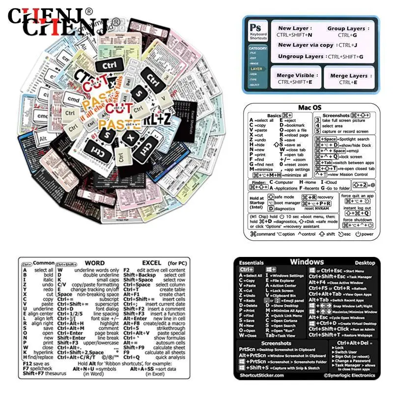 30Pcs Sneltoets Tips Waterdicht Computer Sticker Diy Sneltoets Sticker Voor Laptop Desktop Office Sticker Student Gift