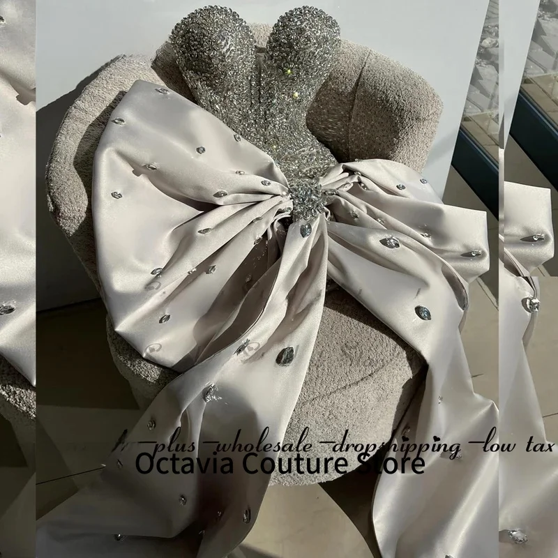 Błyszcząca Sukienka na Powrót do Szkoły z Cyrkoniami, Kokardą, Bez Rękawów, Dubaj, Arabia Saudyjska, Sukienka Koktajlowa na Imprezę, Szyta na Miarę