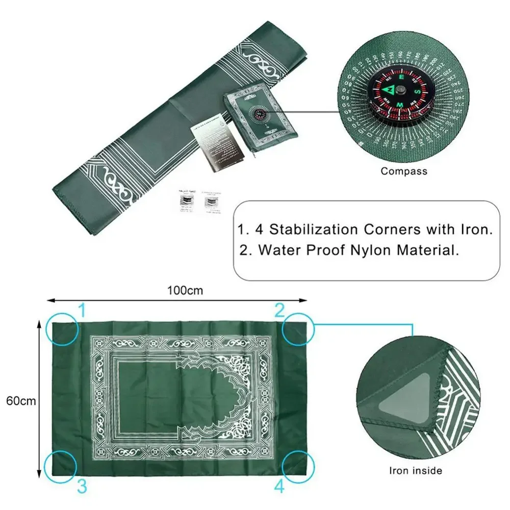 New Arrival 100x60cm Portable Prayer Rug with Compass Kneeling Poly Mat for Muslim Islam Waterproof Prayer Mat Carpet With Bag
