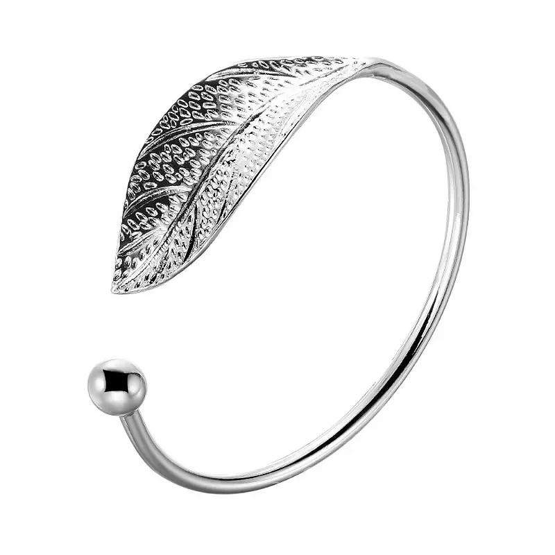 Mode 925 Sterling Silber Frau Manschette Armband Offene Blatt Geformt Einstellbare Charme Armreif Mädchen Party Schmuck Weihnachten Geschenke