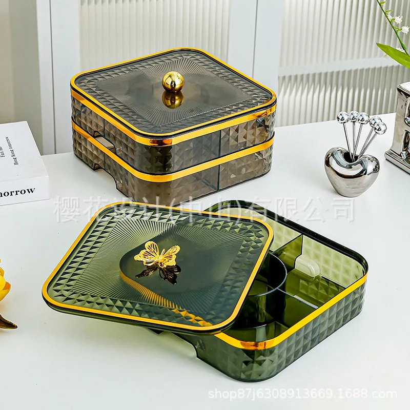 

Ceramic Household Living Room Nut Candy Box, Snack Display Plate, Fruit Plate with Cover, Moisture Resistance