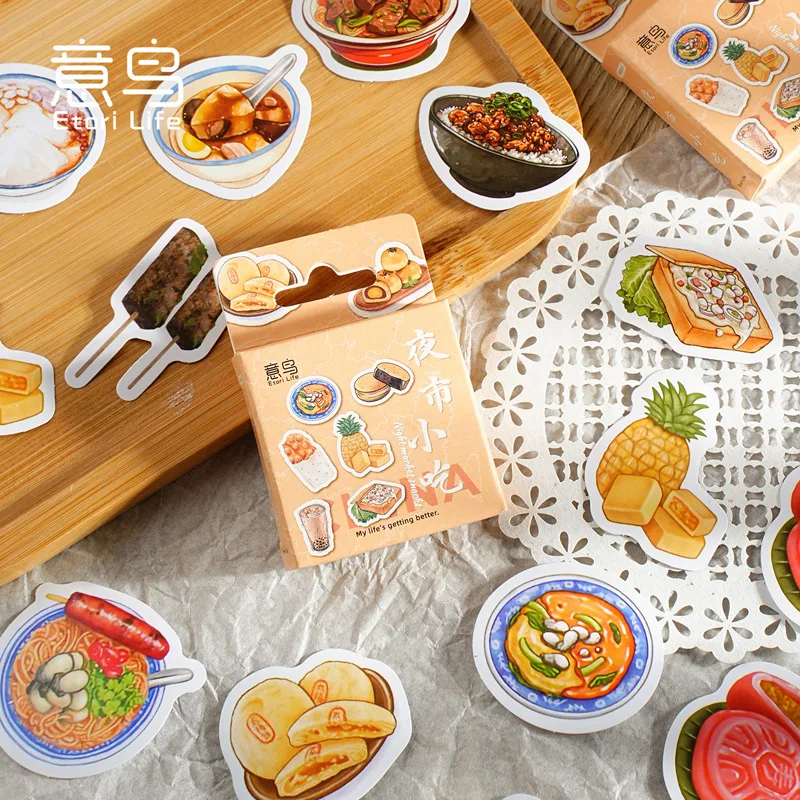 

46Pcs Boxed Night Market Snacks Stickers Self-Adhesive DIY Scrapbook Decorative Sealing Stickers for Journal Diary Album