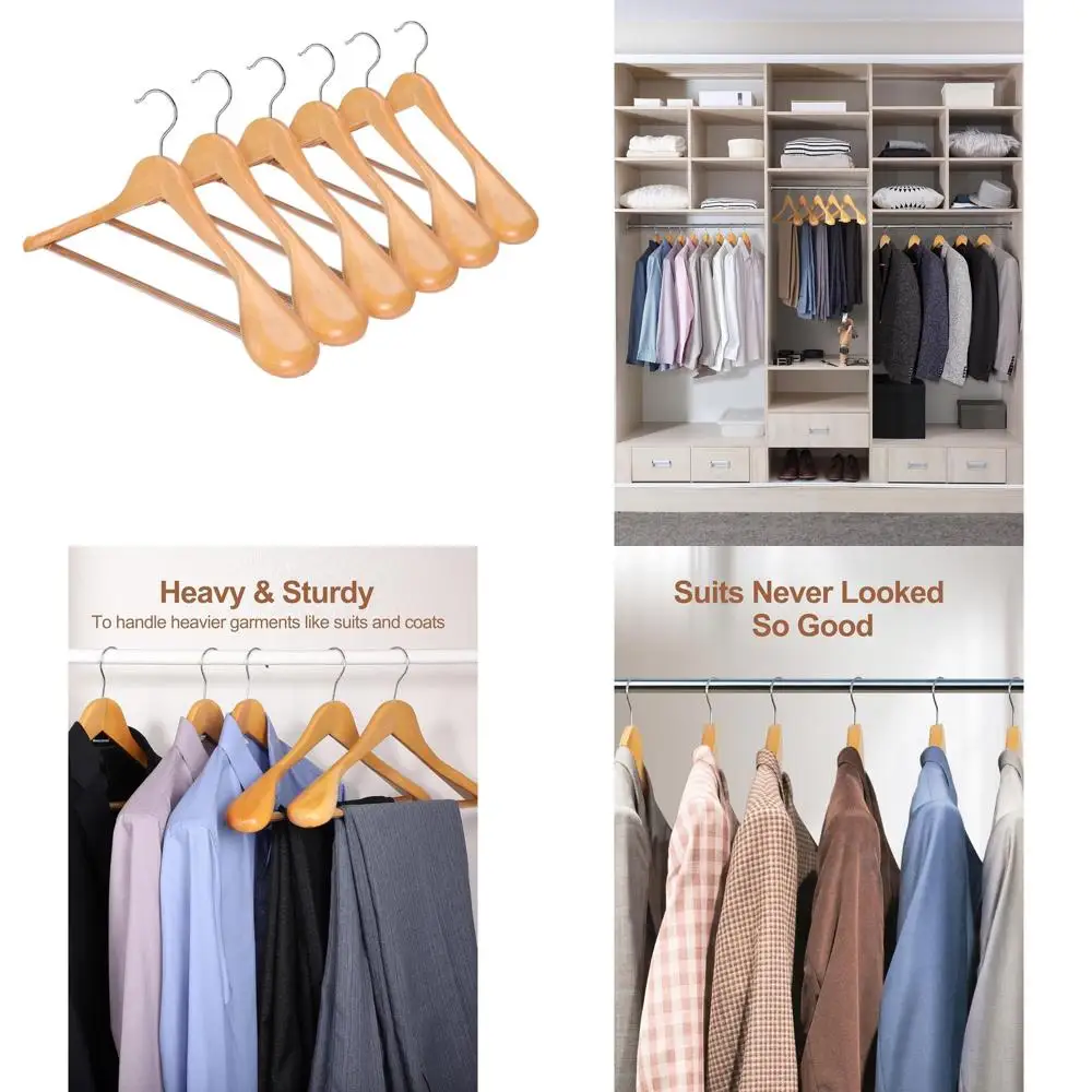 

Набор из 12 вешалок из натурального дерева с нескользящей планкой для мужских костюмов, пальто, брюк, платьев и тяжелой одежды.