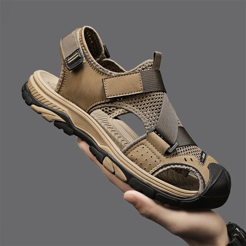 

Summer Men Sandals Genuine Leather Mens Casual Shoes Outdoor Men Leather Sandals for Men Beach Shoes Roman mens Shoes