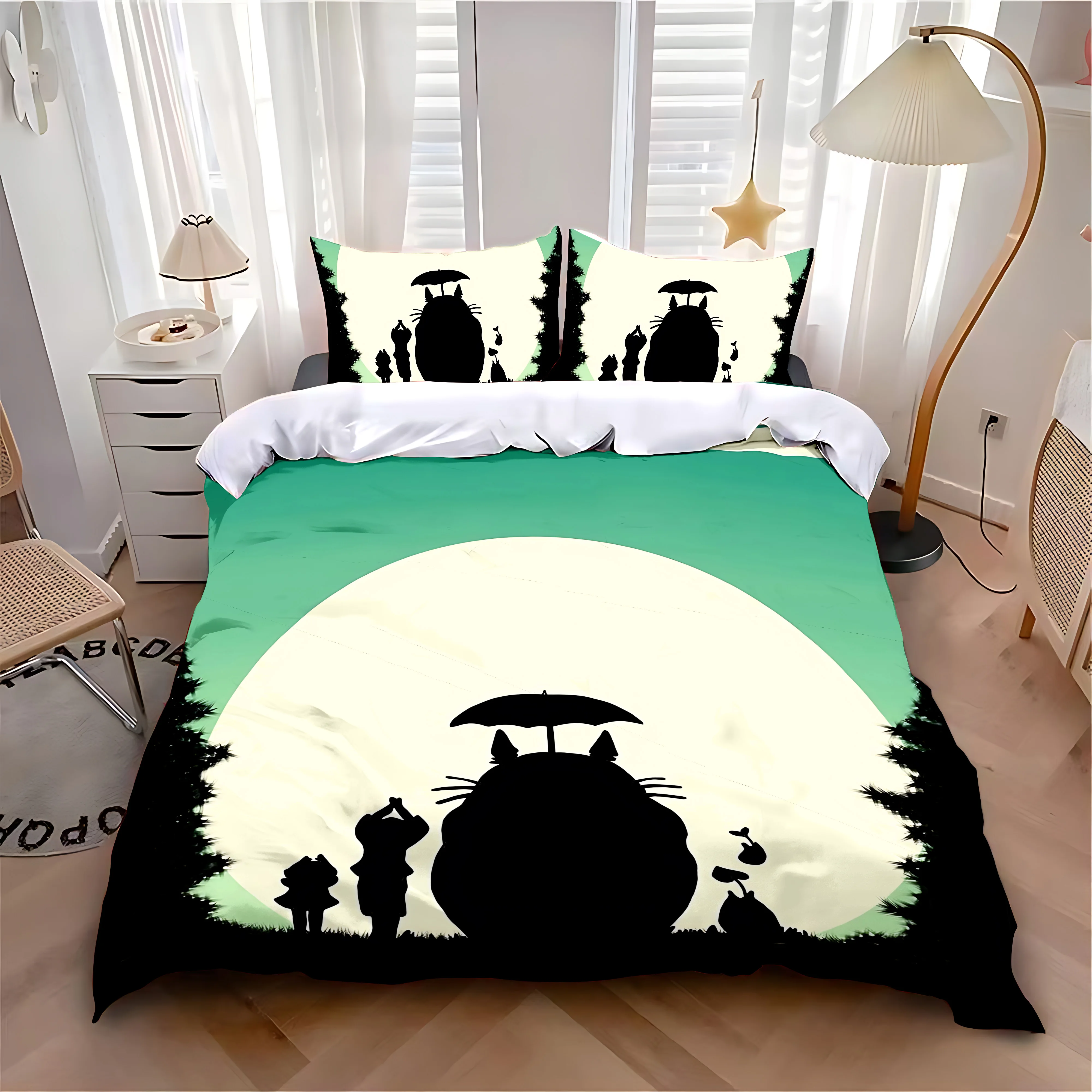 Duvet Cover Pillowcase Bedding Set Hot Anime Cute T-Totoroes Adult Boy Girl Bedroom Decoration Children Single Double Large Size