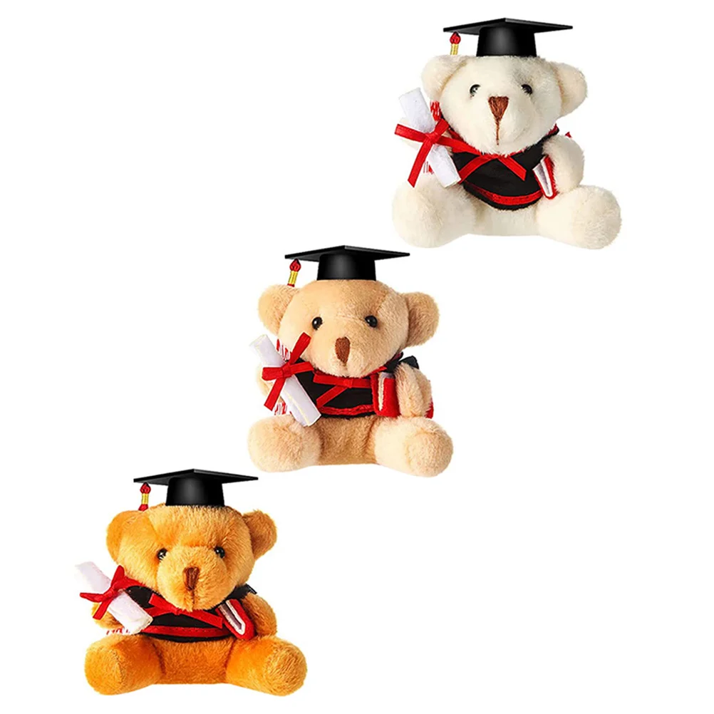 3 Pcs Graduation Bear Key Chain Plush Memorial Gifts Pendants Backpack Hanging Stuffed