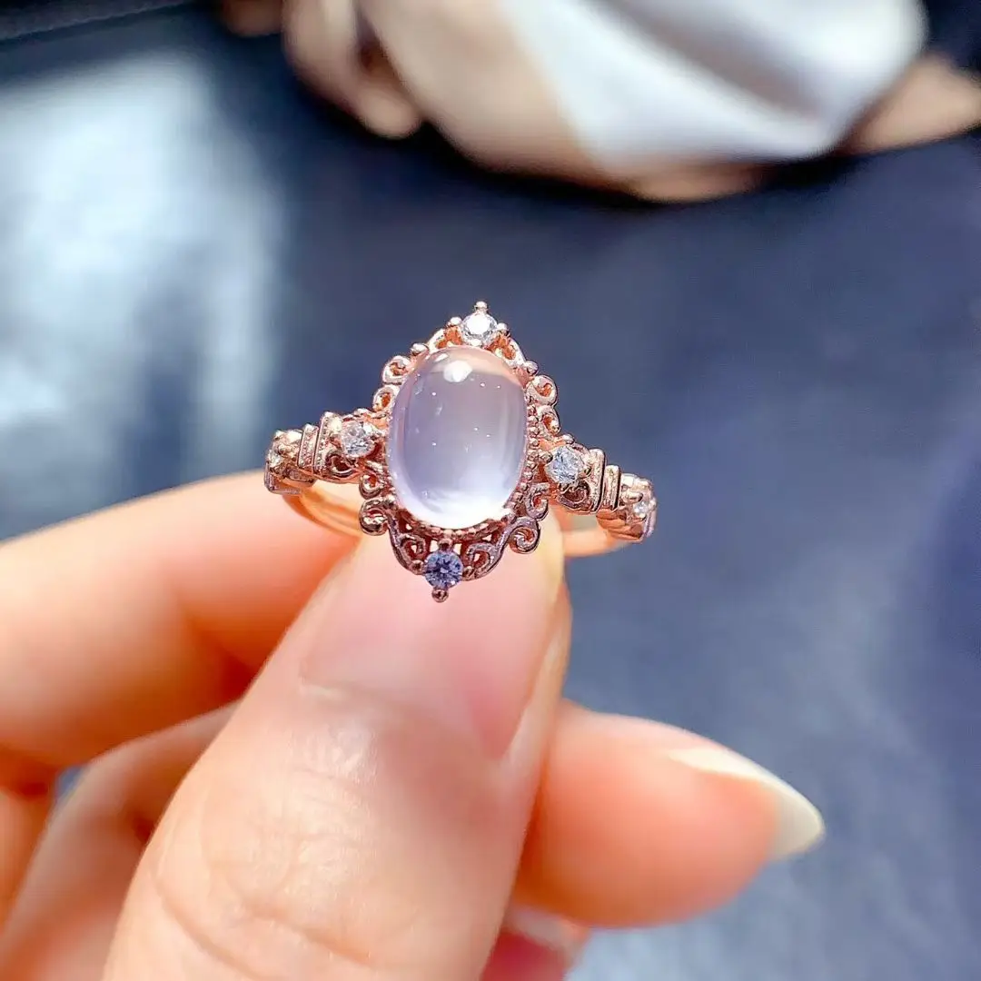 

Vintage Design 925 Silver Ring Natural Rose Quartz Ring 6mm*8mm 1ct Genuine Rose Quartz Jewelry with 18K Gold Plating