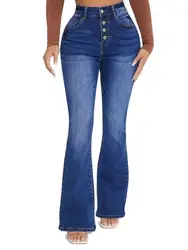Pantalones vaqueros de cintura alta para mujer, Vaqueros ajustados elásticos, acampanados, informales, S-2XL, novedad de otoño, 2023