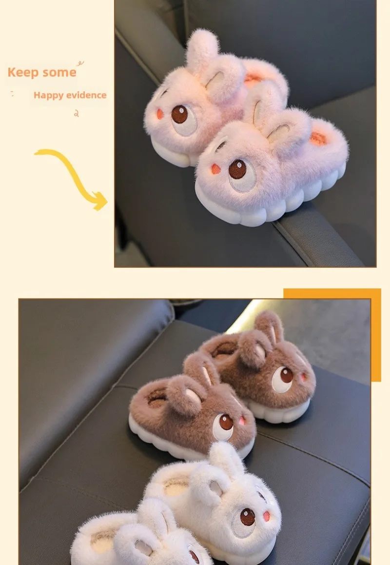 New Cute Rabbit Children's Cartoon Winter Slippers Comfortable Warm House Shoes Boys Girls Indoor Home Fluffy Slippers