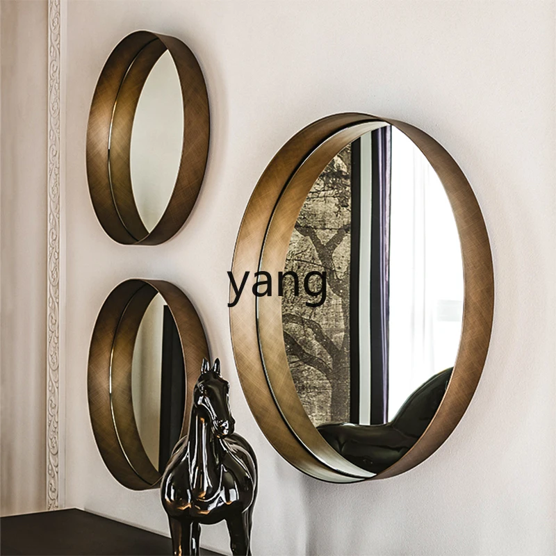 

LMM Vintage Round Metal Wall Decor Mirror Wall Decoration New Chinese Modern Entrance Decoration