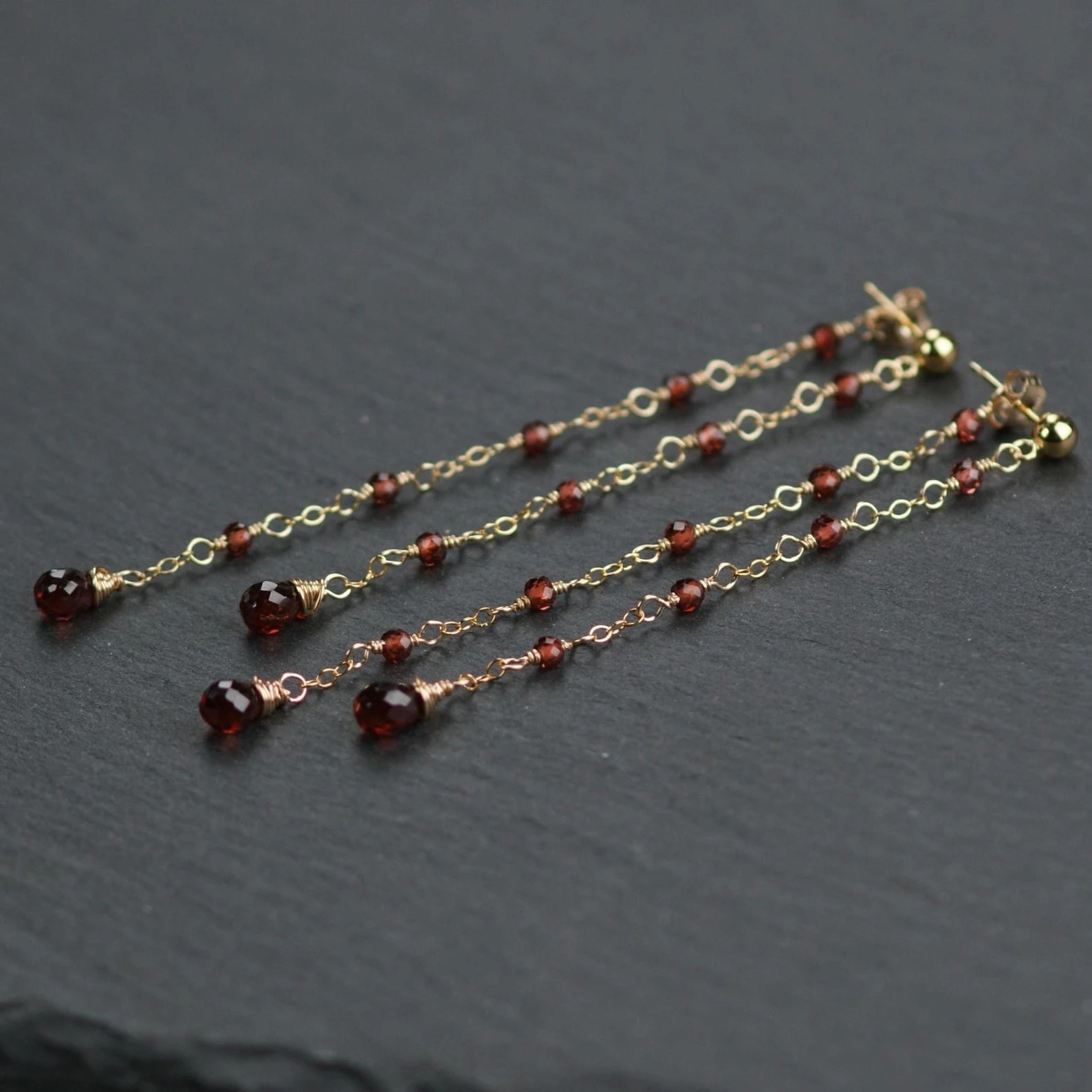 14K Gold Filled Garnet Long Dangly Gemstone Earrings Handmade Dainty Tassel Jewelry Tarnish Resistant Earrings Gift for Women