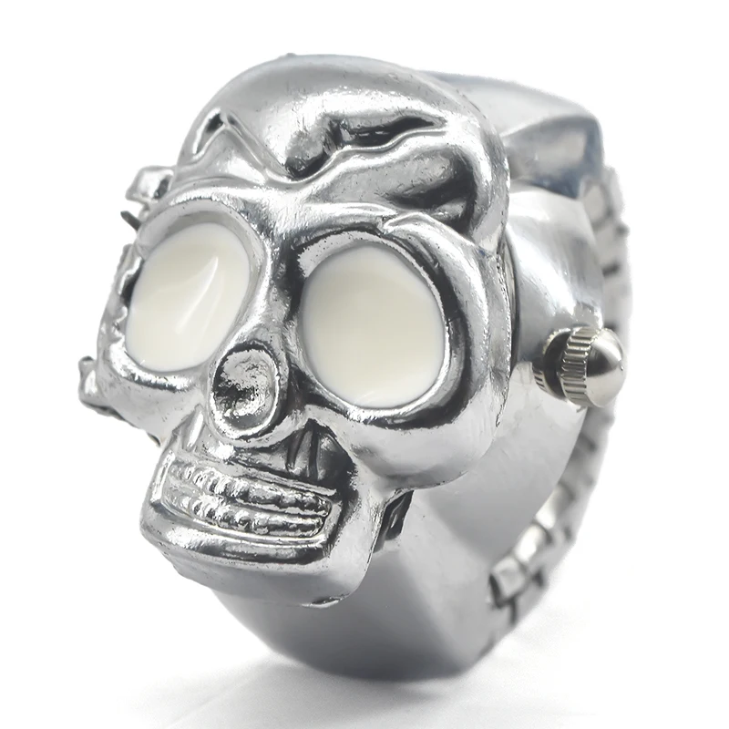 Reloj con anillo de cuarzo con personalidad, esfera Circular de aleación, Unisex, regalo de Navidad, divertido, con calavera creativa