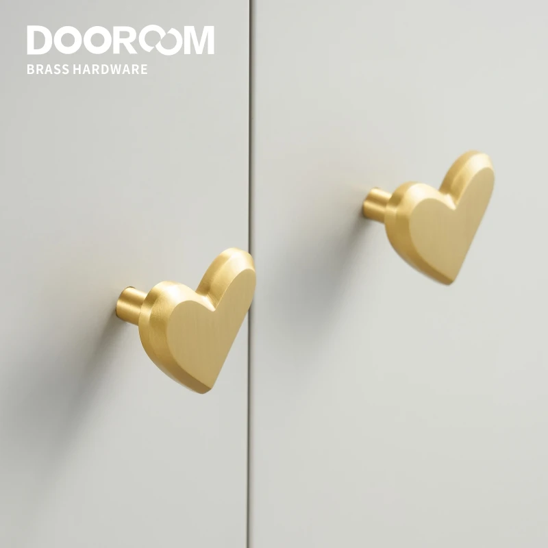 Dooroom Brass Heart Shaped Furniture Handles Wardrobe Dresser Cupboard Cabinet Drawer Shoe Box Knobs Clothes Hangers Wall Hooks