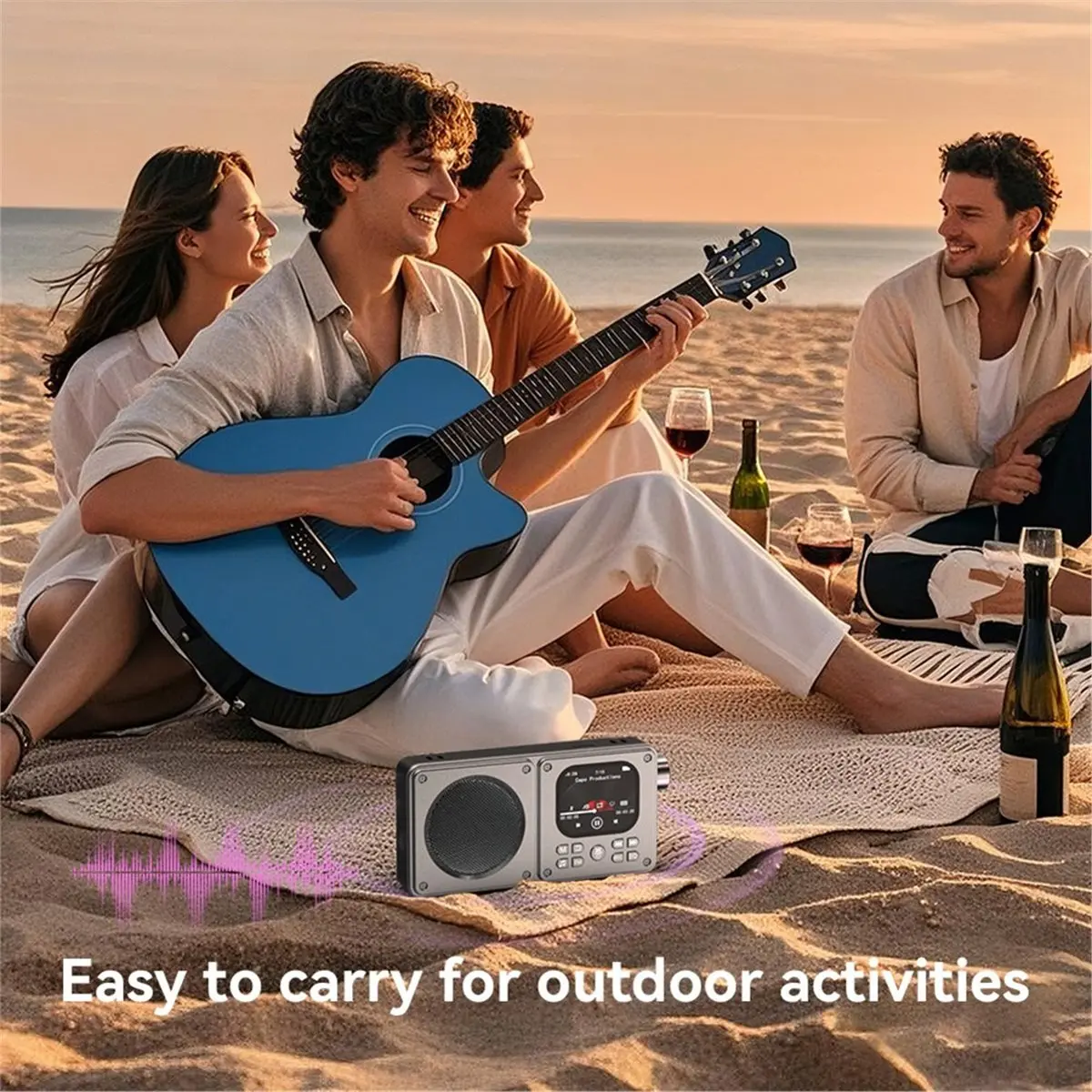 New Electronics Mini Portable FM Radio Alarm Clock Radios Recorder 2inch IPS Screen MP3 Video Player Bluetooth Speaker Support T