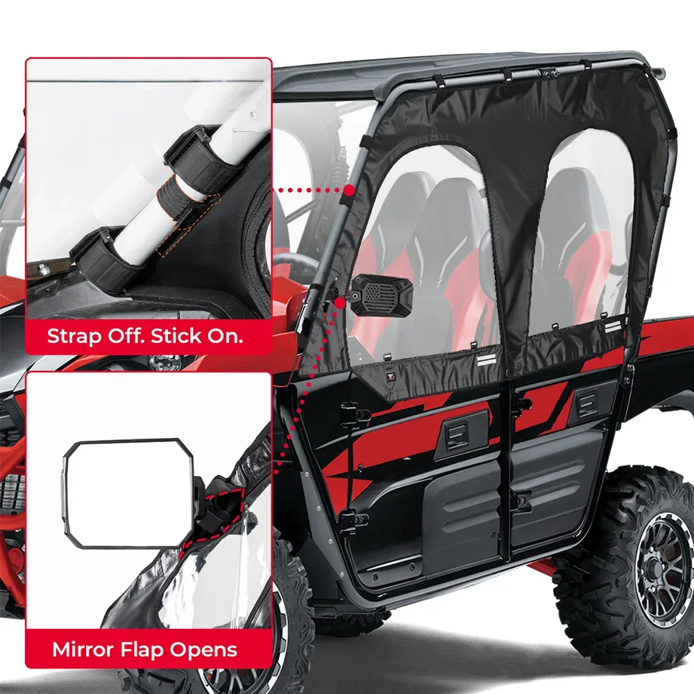 Side Windows Cab Enclosure Side Door Soft Compatible with Kawasaki Teryx 4 800, Teryx4 S 2016+ PVC Soft Upper Door