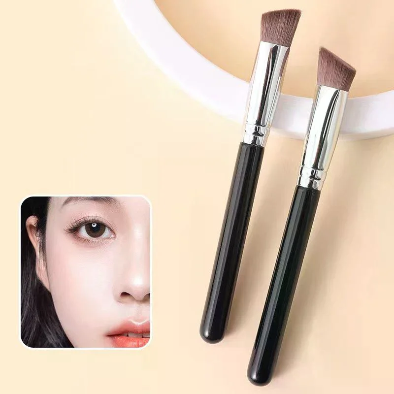 Pincel corretivo de base com cabo de madeira, triângulo premium, contorno, blush, impecável sob os olhos, pincel de maquiagem facial denso