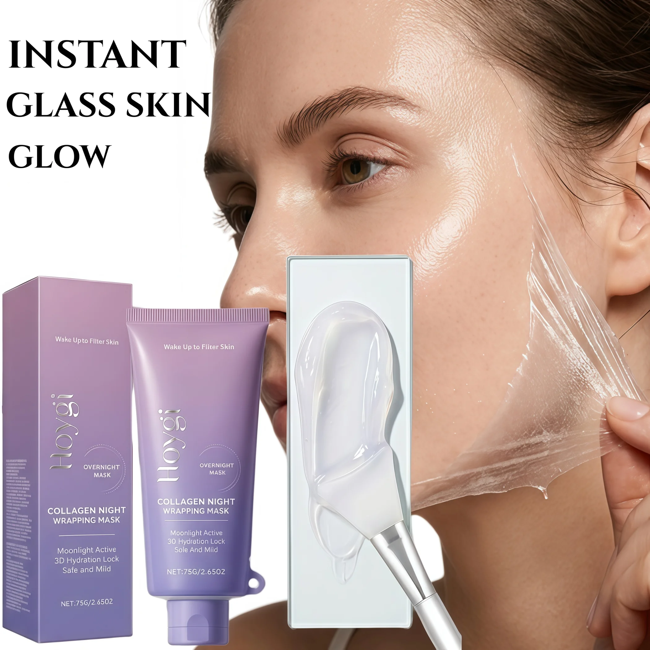 Korean Collagen Glass Skin Peel Off Mask,Deep Hydration & Plumping,Removes Dead Skin Cells&Pore Dirt;Painless Peeling&Complete Film Formation,Anti-Aging Skin Tightening,Double Collagen Deep Elasticity,Ultimate  Glass Skin Radiance