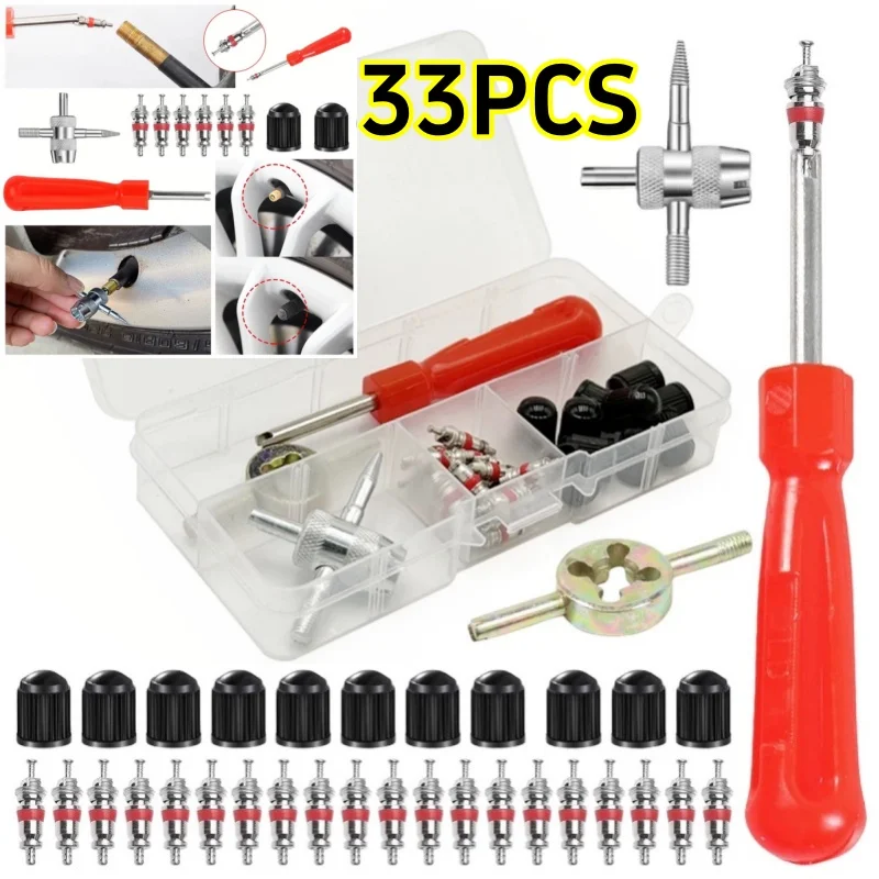 

33 шт., автомобильная велосипедная шлицевая ручка, инструмент для удаления сердечника клапана шины, отвертка для ремонта для быстрого удаления или установки шин