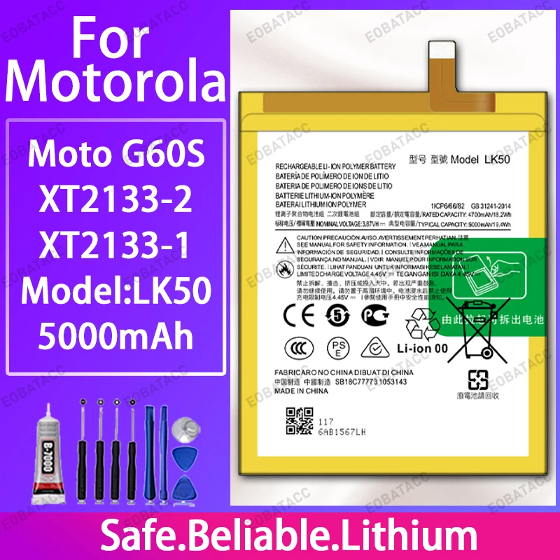 

100% New LK50 Battery For Motorola Moto G60S Large capacity Batteries+Free Tools