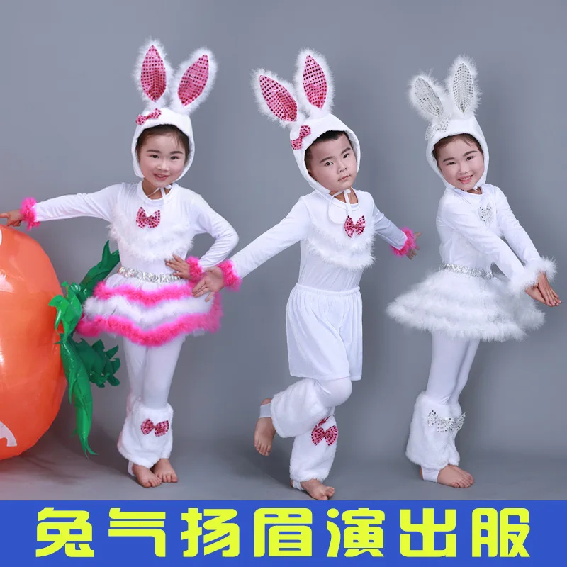 

Children's Little White Rabbit Performance Costume with Rabbit Qi and Eyebrow Raising Children's Cartoon Animal Performance Cost