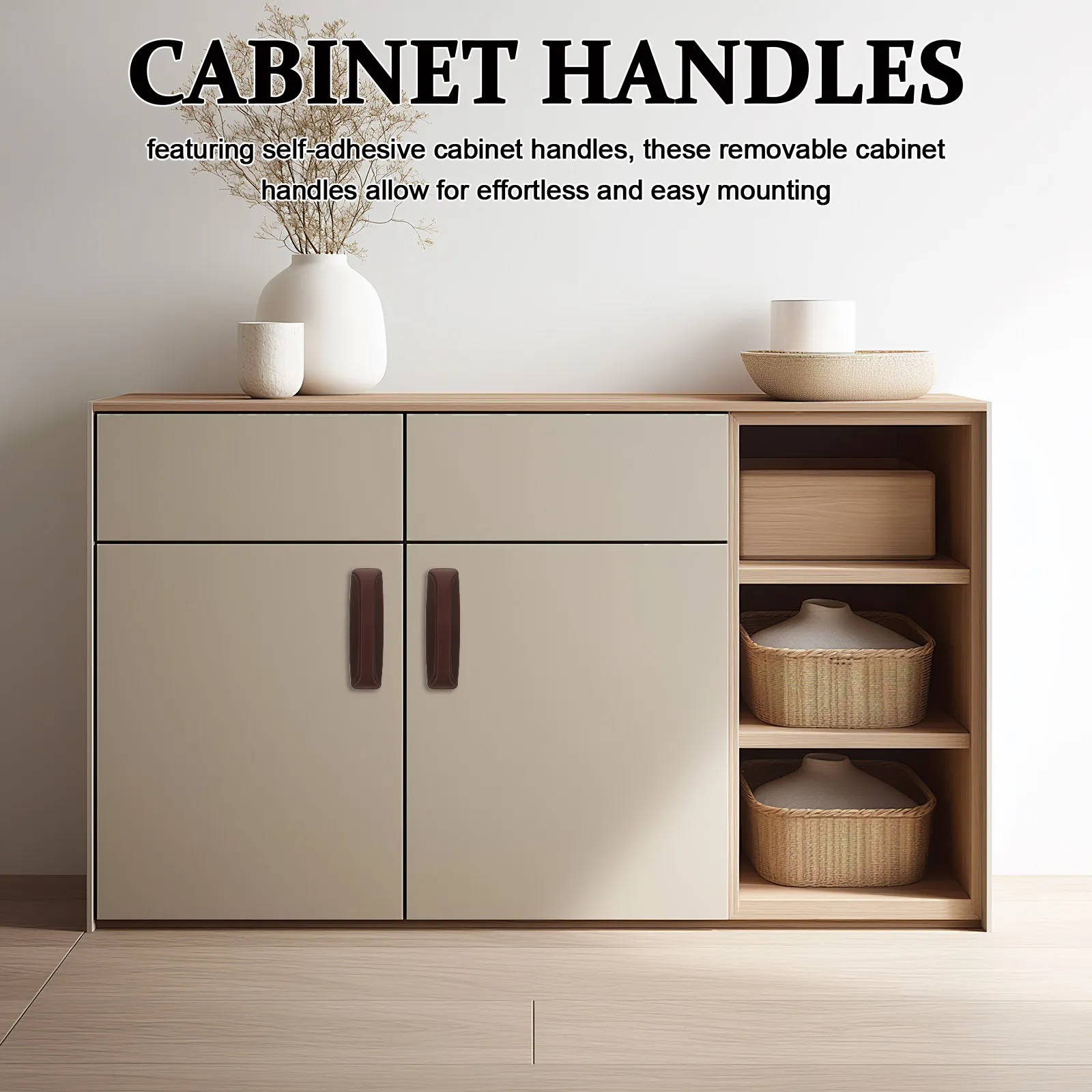 2Pairs Stick-on Cabinet Handles Self-Adhesive Removable Pulls for Refrigerator Sliding Glass Door Closet Cupboard Balcony Door