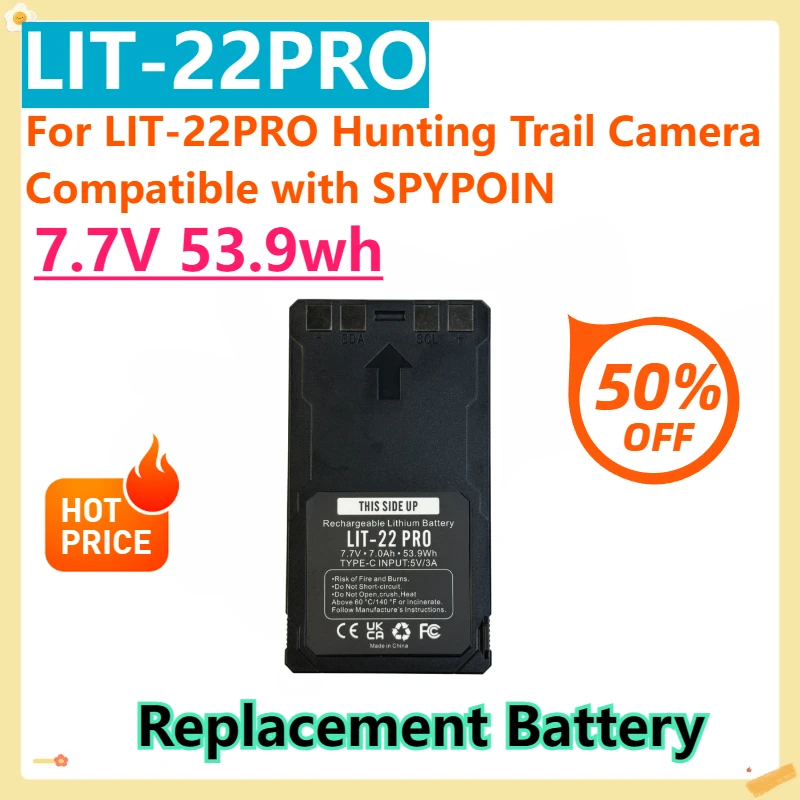

For LIT-22PRO Hunting Trail Camera Compatible with SPYPOIN for Trail Camera 7.7V 53.9Wh Replacement Battery