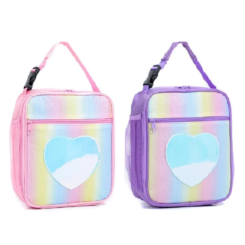 Children Lunch Bag Cartoon Cute Picnic Bags Girl Shoulder Bags Rainbow Color Insulated Bento Bag Mother Kids Bags for Girl 보냉백