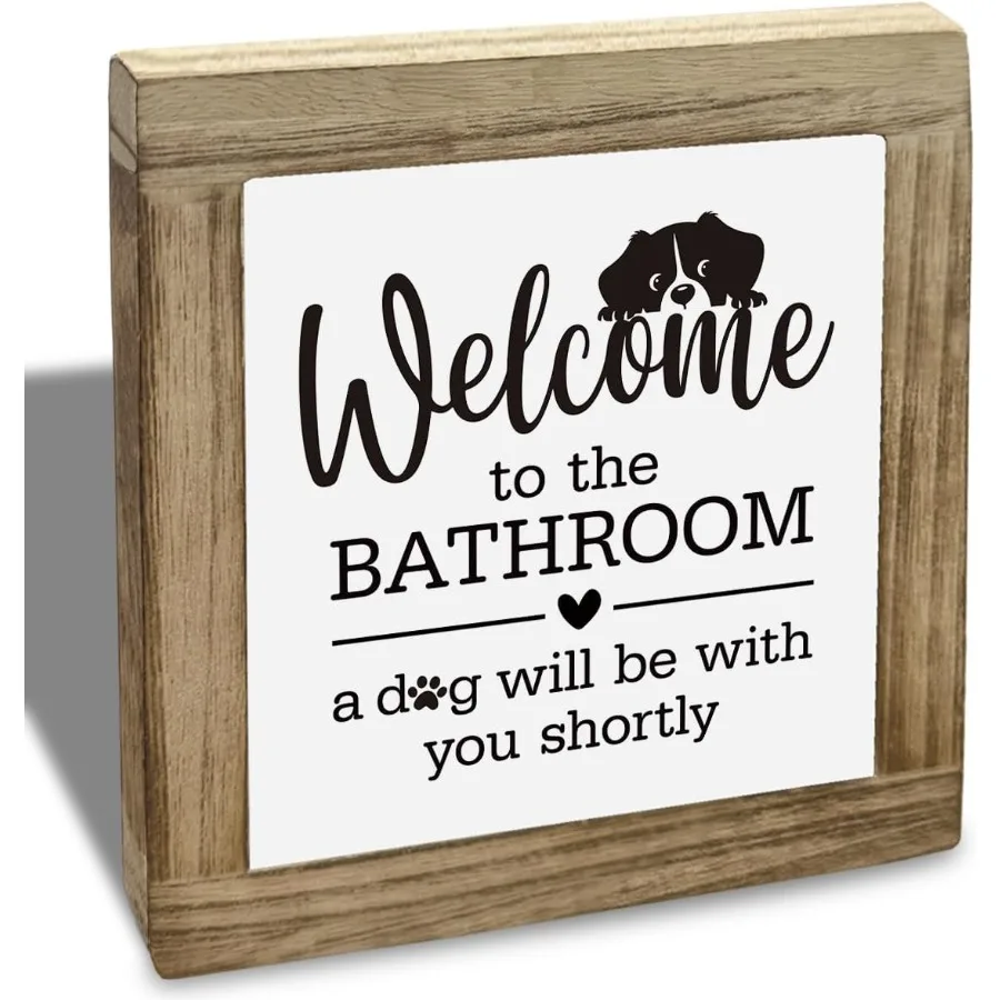 ديكور حمام الكلب، ديكور حمام مضحك، ديكور خشبي مثير للاهتمام للحمام، مرحبًا بكم في الحمامات، كلب سيكون معك