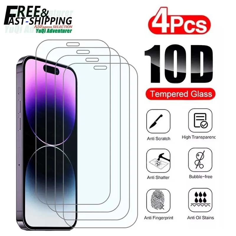 

4PCS Tempered Glass for iPhone 15 14 13 12 11 Pro Max Mini Screen Protector for iPhon 7 8 6 6S Plus SE2020 X XR Xs Max 9H HD