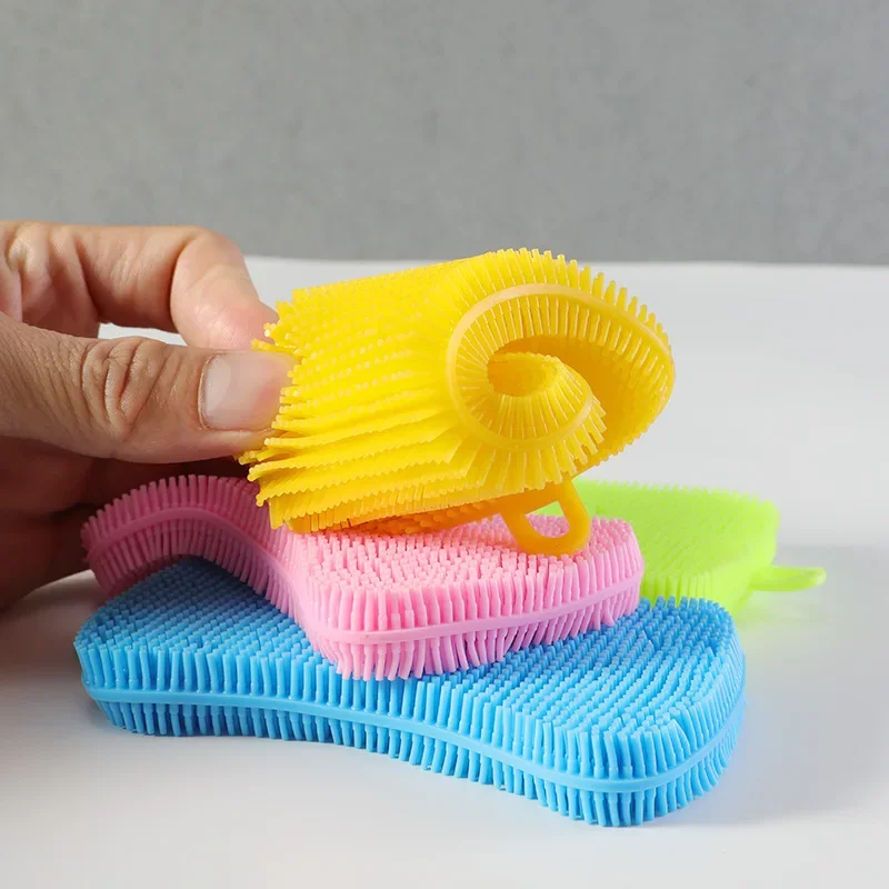 1PC Kitchen Silicone Cleaning Brush Washing Cleaning Brushes Pot Pan Sponge Scrubber Fruit Vegetable Dish Silicone Dishwashing B