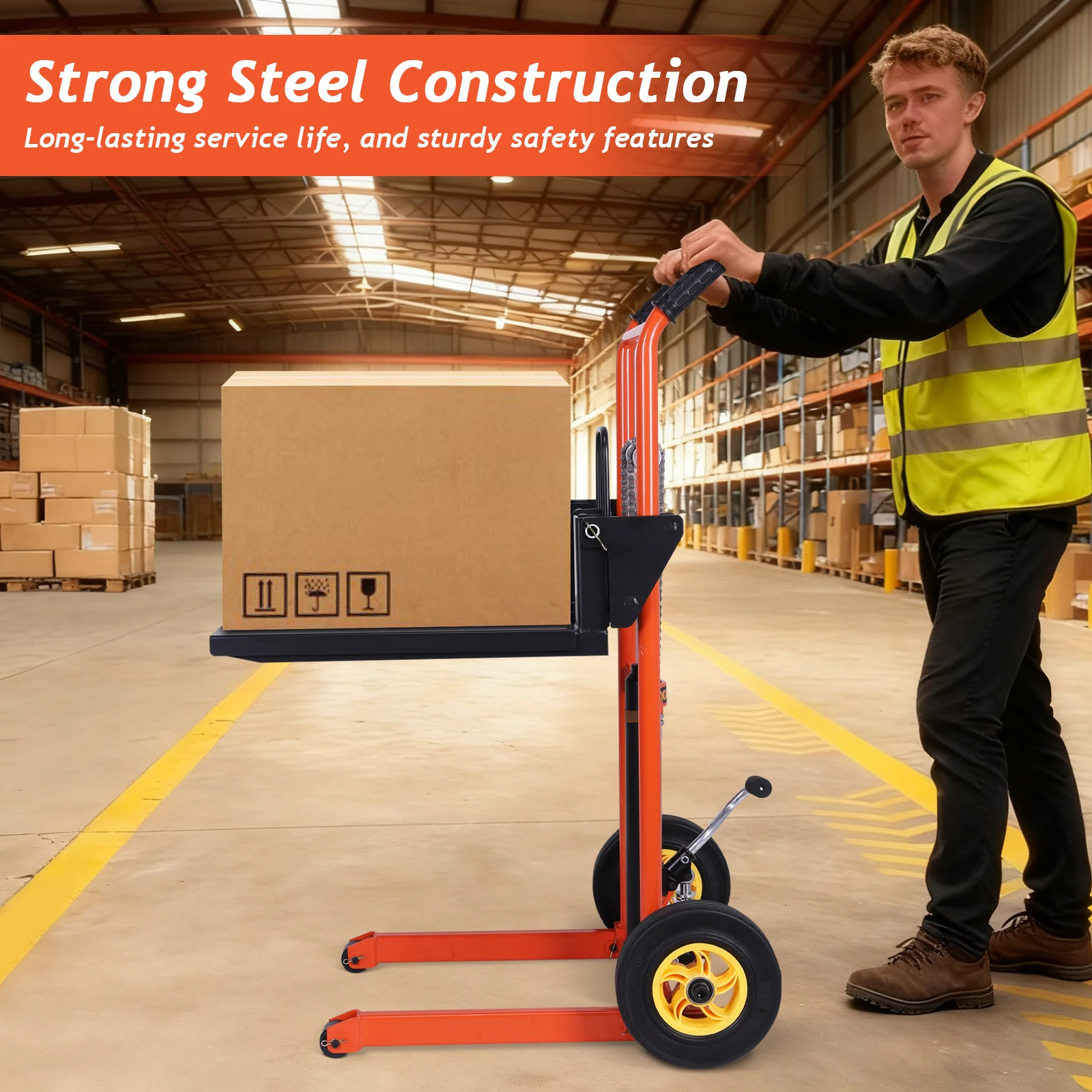 

Hydraulic Material Lift Pallet Truck Straight Wheel Truck Fork Lift Table Cart Suitable for Supermarket Warehouse and Household