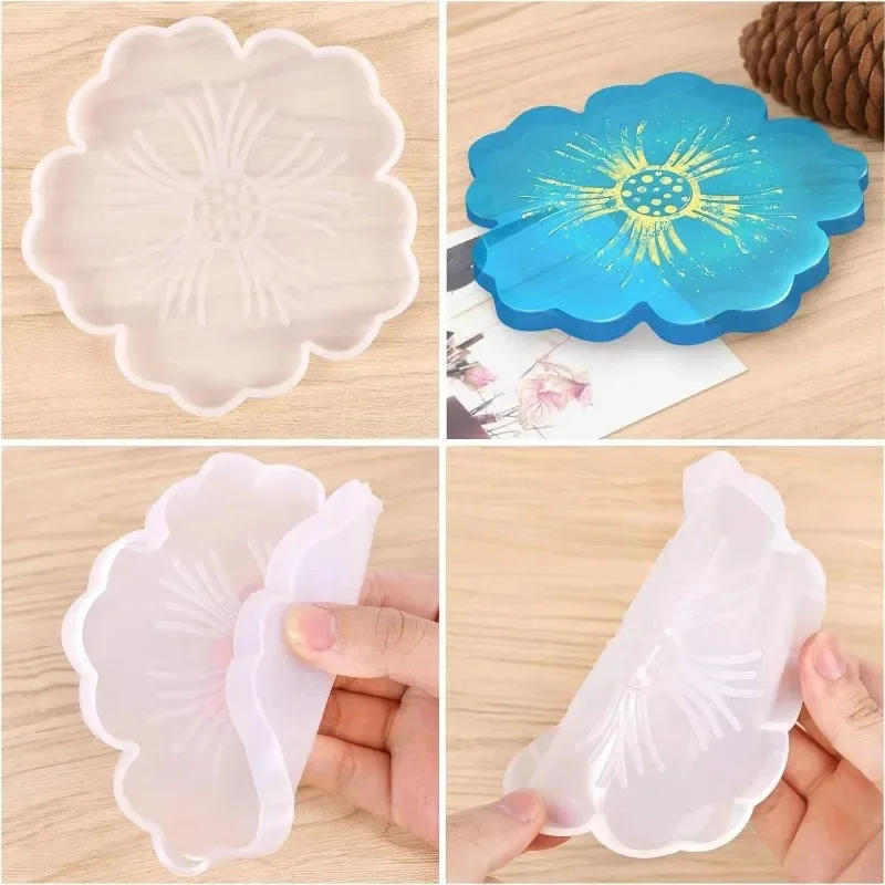 petal shape silicone coaster moldsresin molds agate silicone coaster cup mat molds resin casting diy craft home decoration