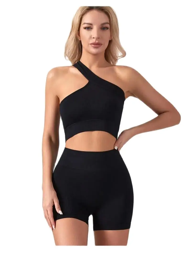 

Seamless Sports Set Women Fitness Outfit Rib Yoga Suit Running Bra without Pad with Workout Leggings Gym Sportswear